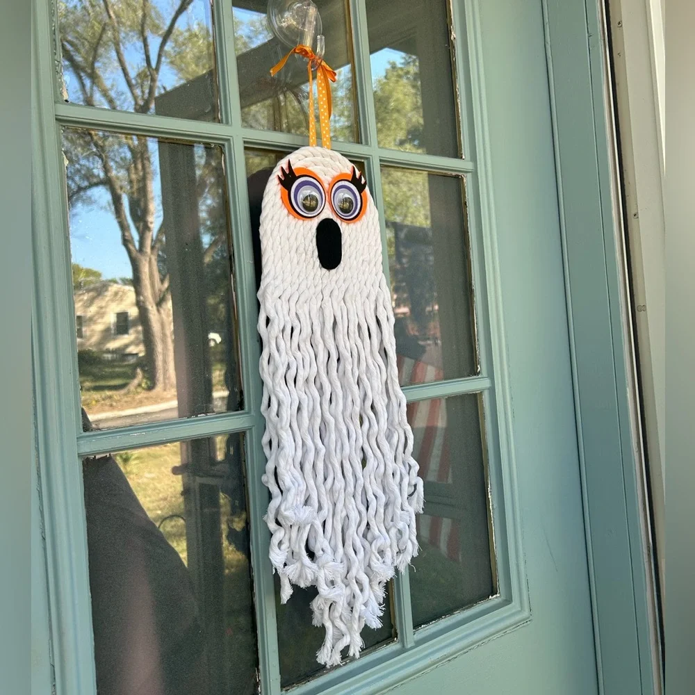 Handmade Halloween Decor DIY Hand Craft Boho Rope Ghost Spooky Hanging Wall Art